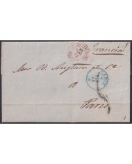 F-EX46275 ESPAÑA SPAIN 1856 STAMPLESS CADIZ TO PARIS FRANCE.