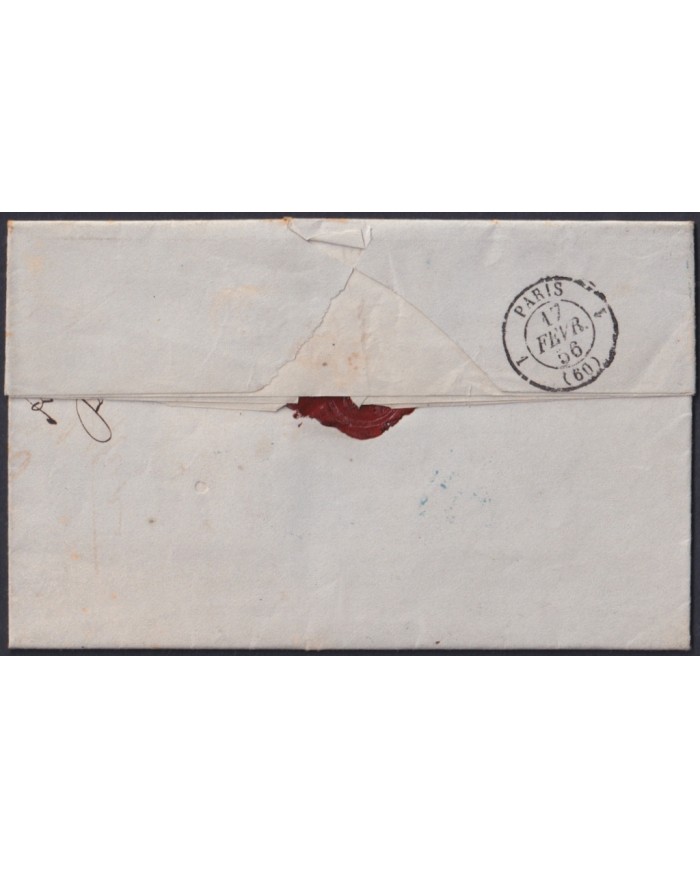 F-EX46275 ESPAÑA SPAIN 1856 STAMPLESS CADIZ TO PARIS FRANCE.
