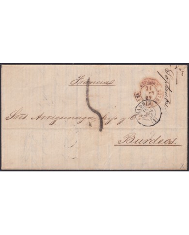 F-EX46277 ESPAÑA SPAIN 1857 STAMPLESS MADRID TO BORDEAUX FRANCE.
