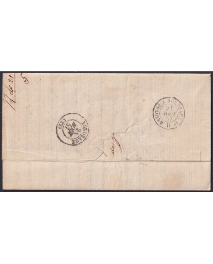 F-EX46277 ESPAÑA SPAIN 1857 STAMPLESS MADRID TO BORDEAUX FRANCE.