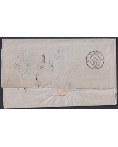 F-EX46278 ESPAÑA SPAIN 1854 STAMPLESS BARCELONA TO PARIS FRANCE.