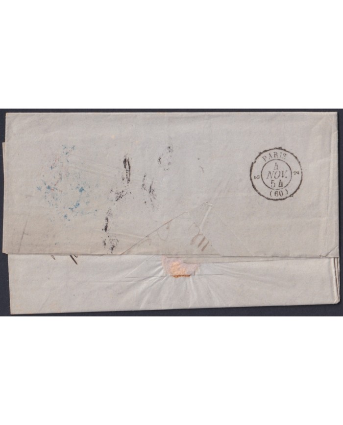 F-EX46278 ESPAÑA SPAIN 1854 STAMPLESS BARCELONA TO PARIS FRANCE.
