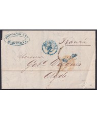 F-EX46281 ESPAÑA SPAIN 1857 STAMPLESS BARCELONA TO AGDE FRANCE.