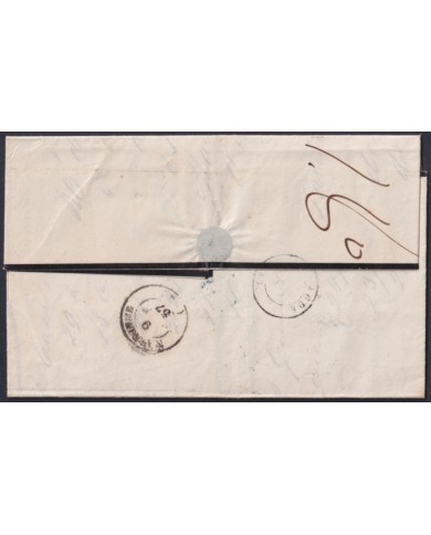 F-EX46281 ESPAÑA SPAIN 1857 STAMPLESS BARCELONA TO AGDE FRANCE.