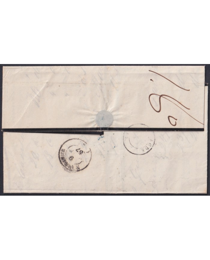 F-EX46281 ESPAÑA SPAIN 1857 STAMPLESS BARCELONA TO AGDE FRANCE.