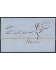 F-EX46282 ESPAÑA SPAIN 1859 STAMPLESS SEVILLA TO PARIS FRANCE.