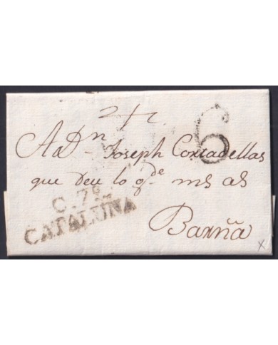 F-EX46283 ESPAÑA SPAIN 1807 STAMPLESS CALAFF TO BARCELONA “C.7. CATALUÑA”.