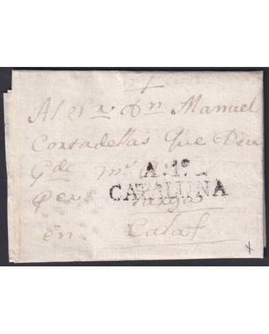 F-EX46284 ESPAÑA SPAIN 1809 STAMPLESS AGRAMUNT TO CALAFF “A.1. CATALUÑA”.