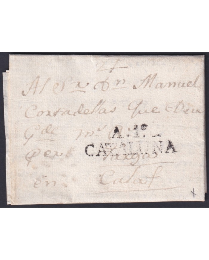 F-EX46284 ESPAÑA SPAIN 1809 STAMPLESS AGRAMUNT TO CALAFF “A.1. CATALUÑA”.