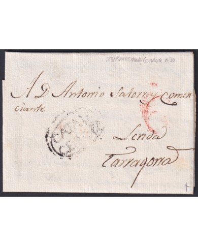 F-EX46285 ESPAÑA SPAIN 1838 STAMPLESS MANRESANA CERVERA - TARRAGONA “CATALUÑA”.