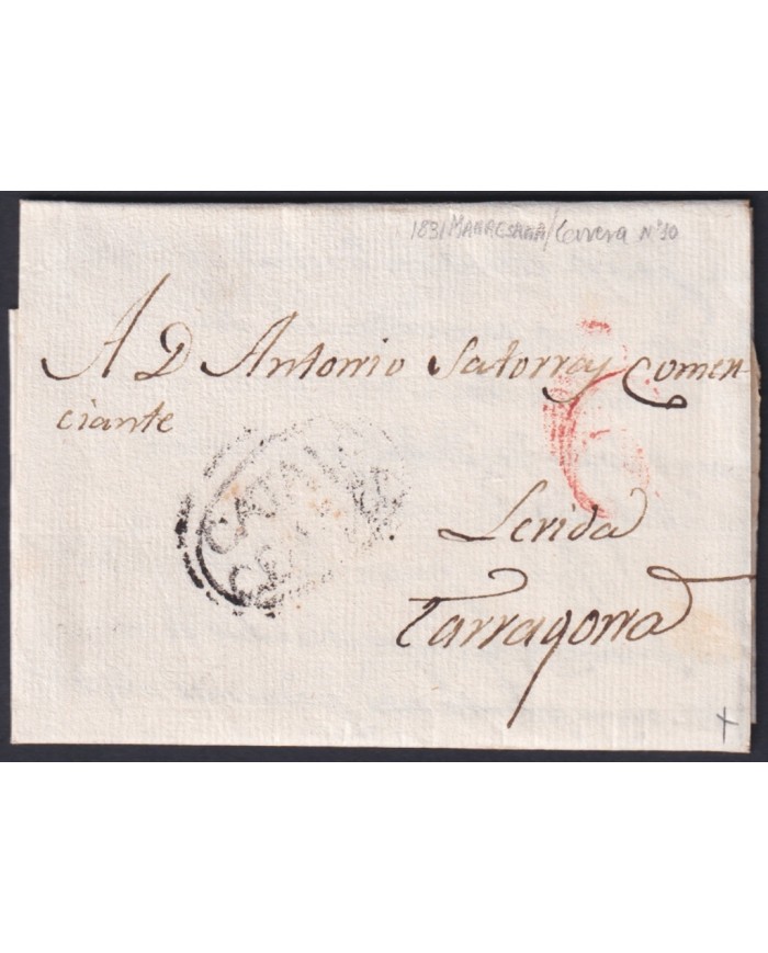 F-EX46285 ESPAÑA SPAIN 1838 STAMPLESS MANRESANA CERVERA - TARRAGONA “CATALUÑA”.