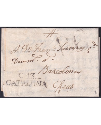 F-EX46286 ESPAÑA SPAIN 1816 STAMPLESS STA COLOMA TO REUS “C.13. CATALUÑA”.