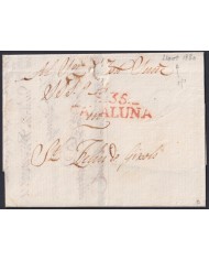 F-EX46288 ESPAÑA SPAIN 1830 STAMPLESS LLORET - S. FELIU GUIXOLS RED “S.35. CATALUÑA”.