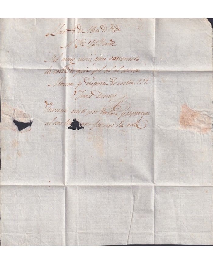 F-EX46288 ESPAÑA SPAIN 1830 STAMPLESS LLORET - S. FELIU GUIXOLS RED “S.35. CATALUÑA”.