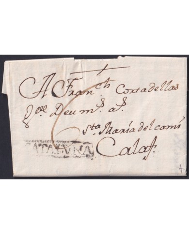 F-EX46290 ESPAÑA SPAIN 1781 STAMPLESS CERVERA TO CALAFF “CATALUÑA”.