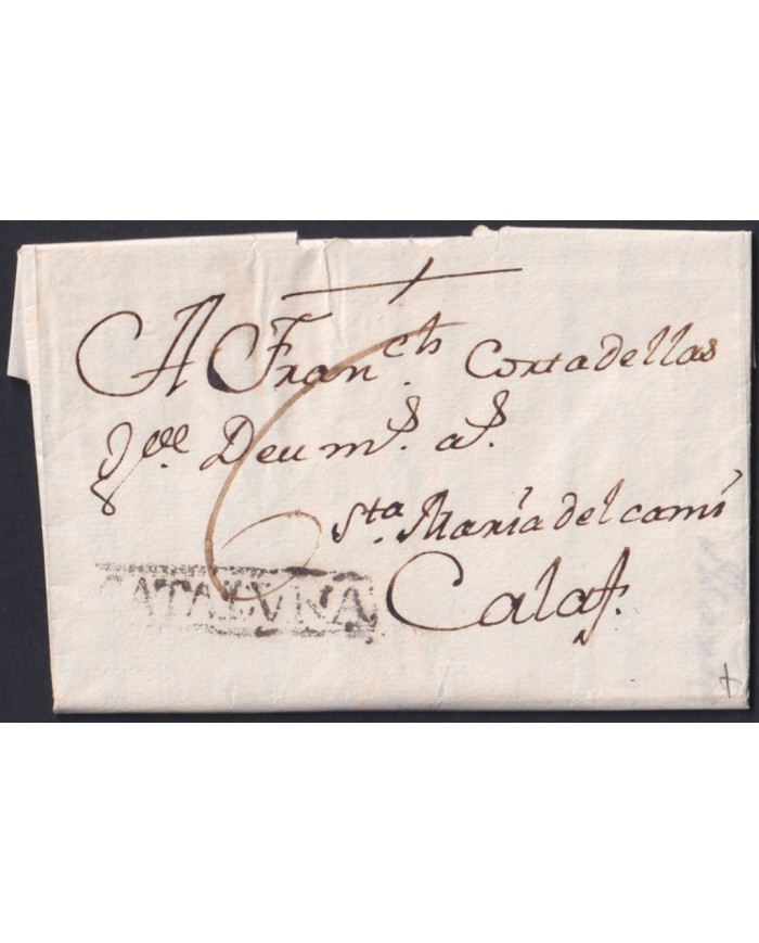 F-EX46290 ESPAÑA SPAIN 1781 STAMPLESS CERVERA TO CALAFF “CATALUÑA”.