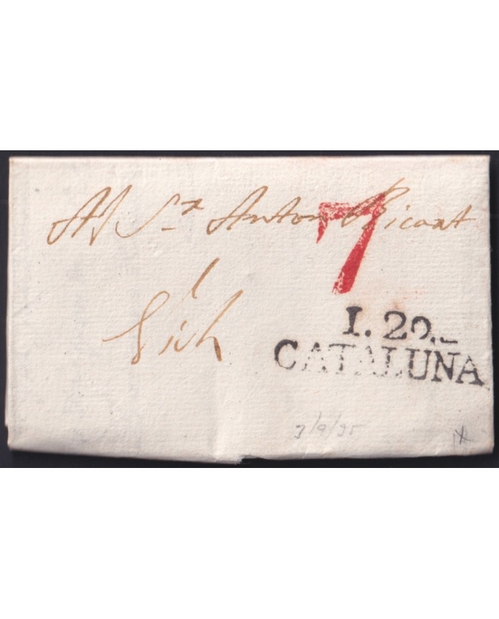 F-EX46291 ESPAÑA SPAIN 1835 STAMPLESS IGUALADA TO VICH “I.20. CATALUÑA”.