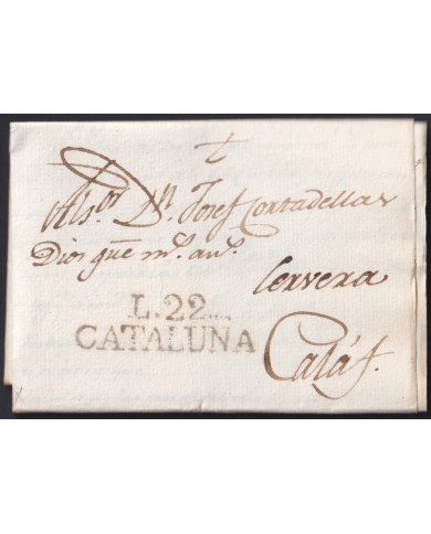 F-EX46292 ESPAÑA SPAIN 1809 STAMPLESS CALAFF “L.22. CATALUÑA”.