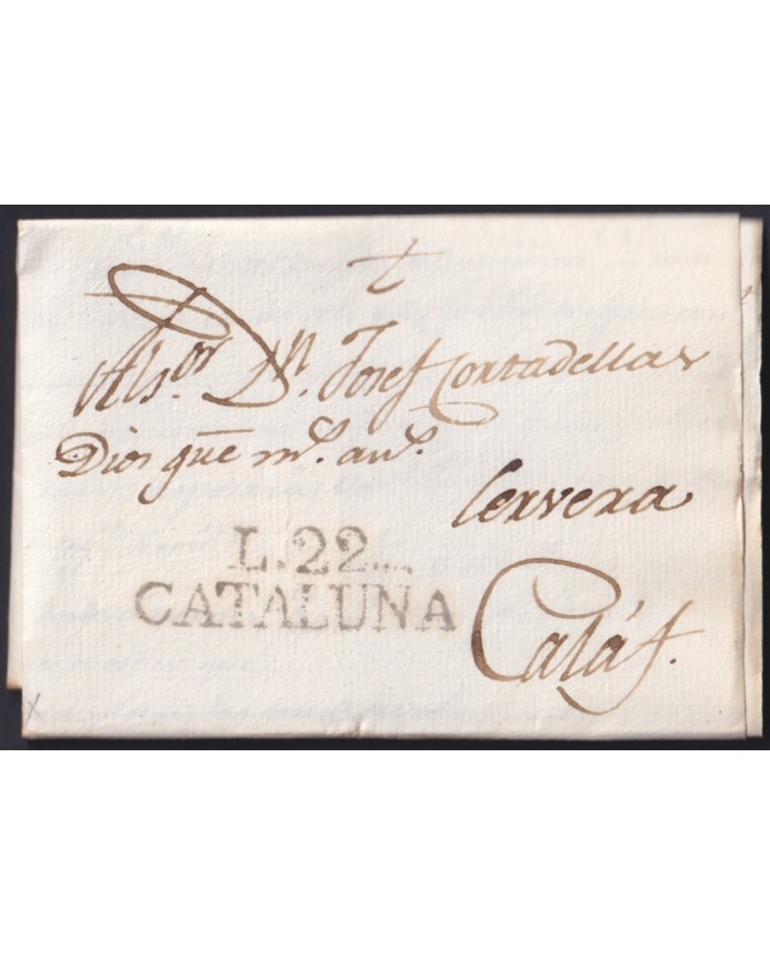 F-EX46292 ESPAÑA SPAIN 1809 STAMPLESS CALAFF “L.22. CATALUÑA”.