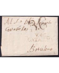 F-EX46293 ESPAÑA SPAIN 1805 STAMPLESS TORREGASSA TO BARCELONA “V.46. CATALUÑA”.