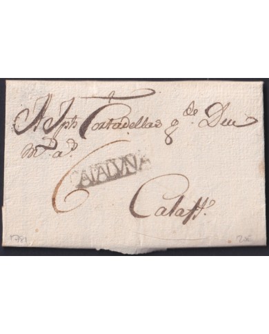 F-EX46294 ESPAÑA SPAIN 1781 STAMPLESS CALAFF “CATALUÑA”.