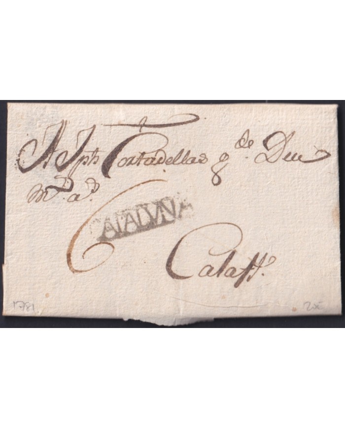 F-EX46294 ESPAÑA SPAIN 1781 STAMPLESS CALAFF “CATALUÑA”.