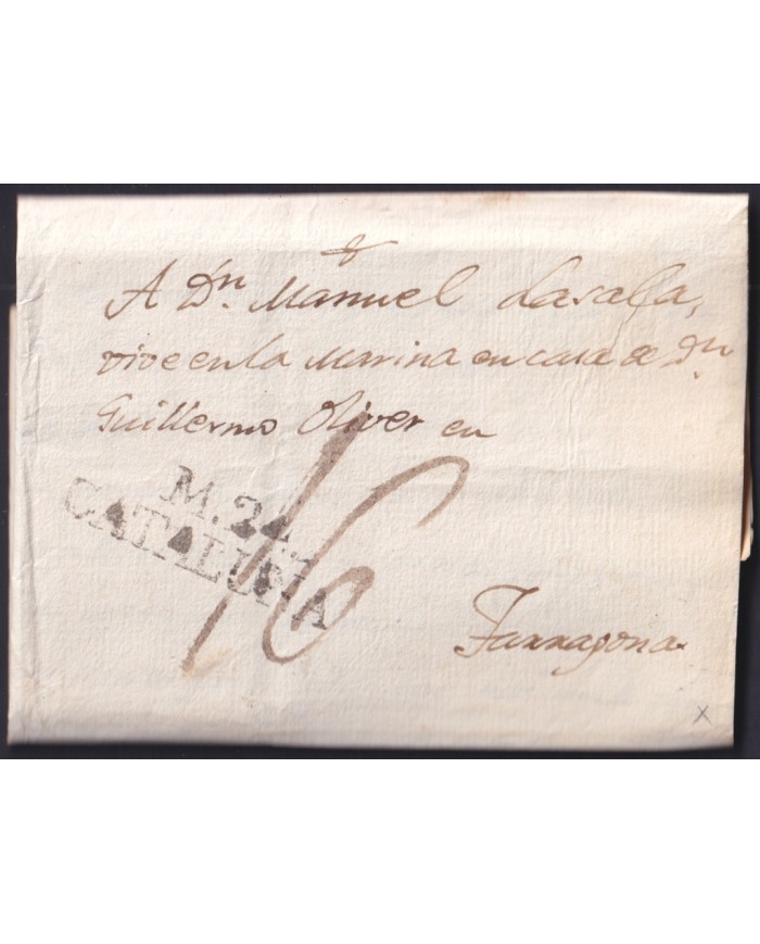F-EX46295 ESPAÑA SPAIN 1808 STAMPLESS MANRESA TO TARRAGONA “M.24. CATALUÑA”.