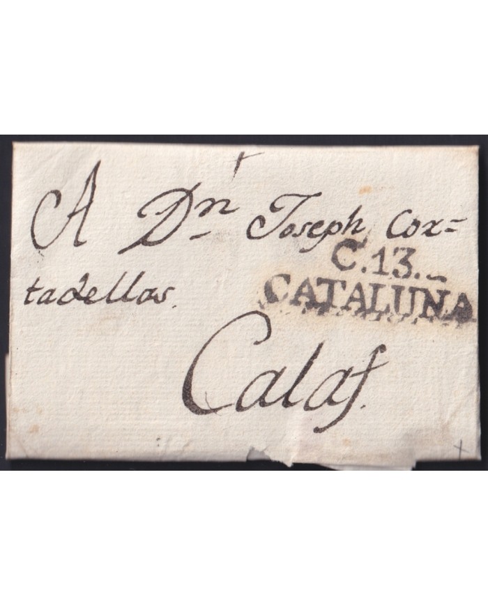 F-EX46296 ESPAÑA SPAIN 1809 STAMPLESS CERVERA TO CALAFF “C.13. CATALUÑA”.