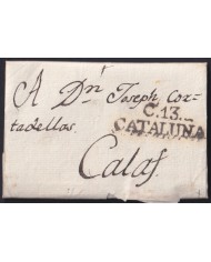 F-EX46296 ESPAÑA SPAIN 1809 STAMPLESS CERVERA TO CALAFF “C.13. CATALUÑA”.
