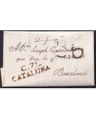F-EX46297 ESPAÑA SPAIN 1807 STAMPLESS CALAFF TO BARCELONA “C.7. CATALUÑA”.