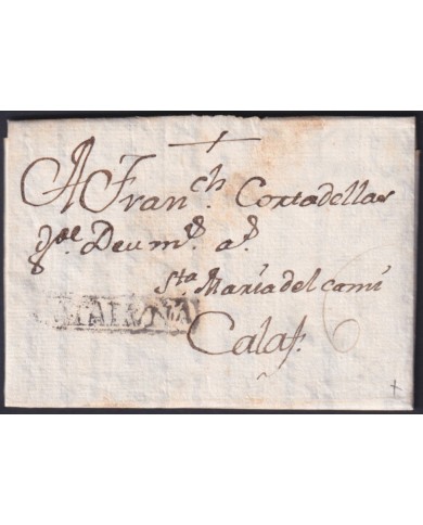 F-EX46300 ESPAÑA SPAIN 1782 STAMPLESS CERVERA TO CALAFF “CATALUNYA”.