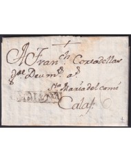 F-EX46300 ESPAÑA SPAIN 1782 STAMPLESS CERVERA TO CALAFF “CATALUNYA”.