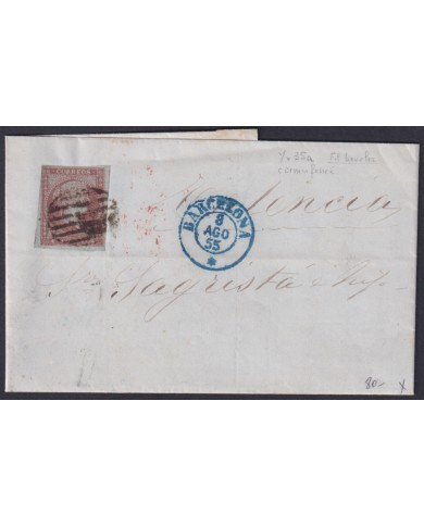 F-EX46305 ESPAÑA SPAIN 1855 4 cu Ed.40 COVER VALENCIA TO BARCELONA.