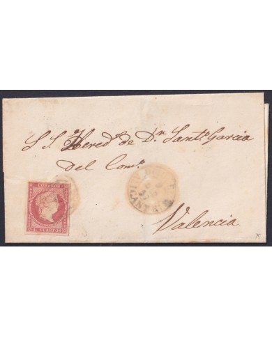 F-EX46306 ESPAÑA SPAIN 1857 4 cu Ed.48 COVER ALICANTE TO VALENCIA.