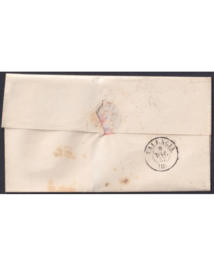 F-EX46306 ESPAÑA SPAIN 1857 4 cu Ed.48 COVER ALICANTE TO VALENCIA.