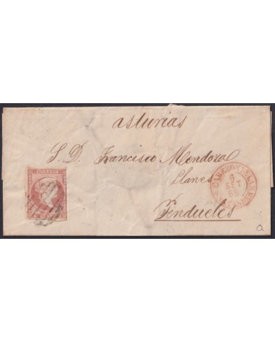 F-EX46308 ESPAÑA SPAIN 1858 4 cu Ed.48 CABEZON DE LA SAL SANTANDER TO PENDUELES.