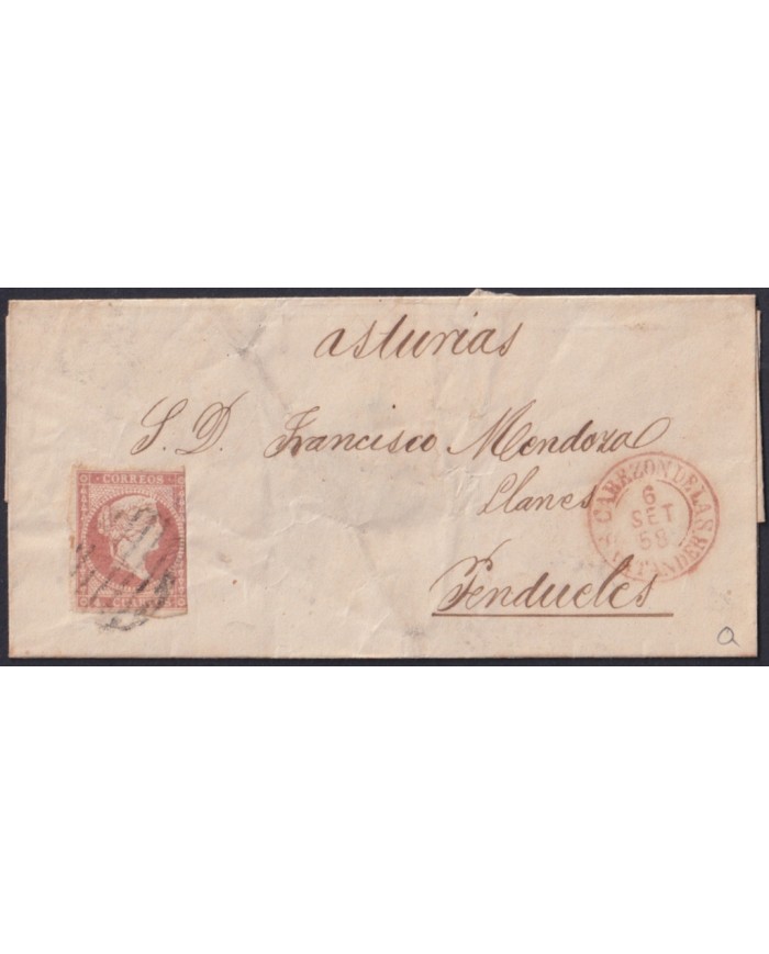 F-EX46308 ESPAÑA SPAIN 1858 4 cu Ed.48 CABEZON DE LA SAL SANTANDER TO PENDUELES.