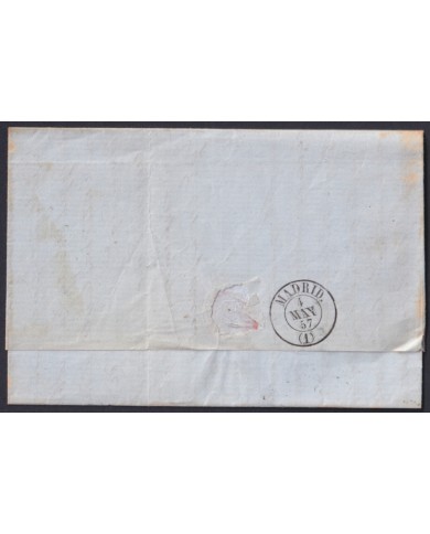 F-EX46309 ESPAÑA SPAIN 1857 4 cu Ed.44 COMILLAS SANTANDER TO MADRID.