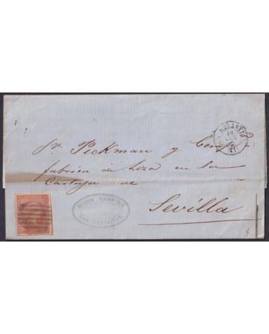 F-EX46314 ESPAÑA SPAIN 1858 4 cu Ed.48 SAN SEBASTIAN TO SEVILLA.