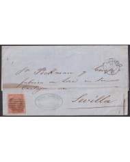 F-EX46314 ESPAÑA SPAIN 1858 4 cu Ed.48 SAN SEBASTIAN TO SEVILLA.