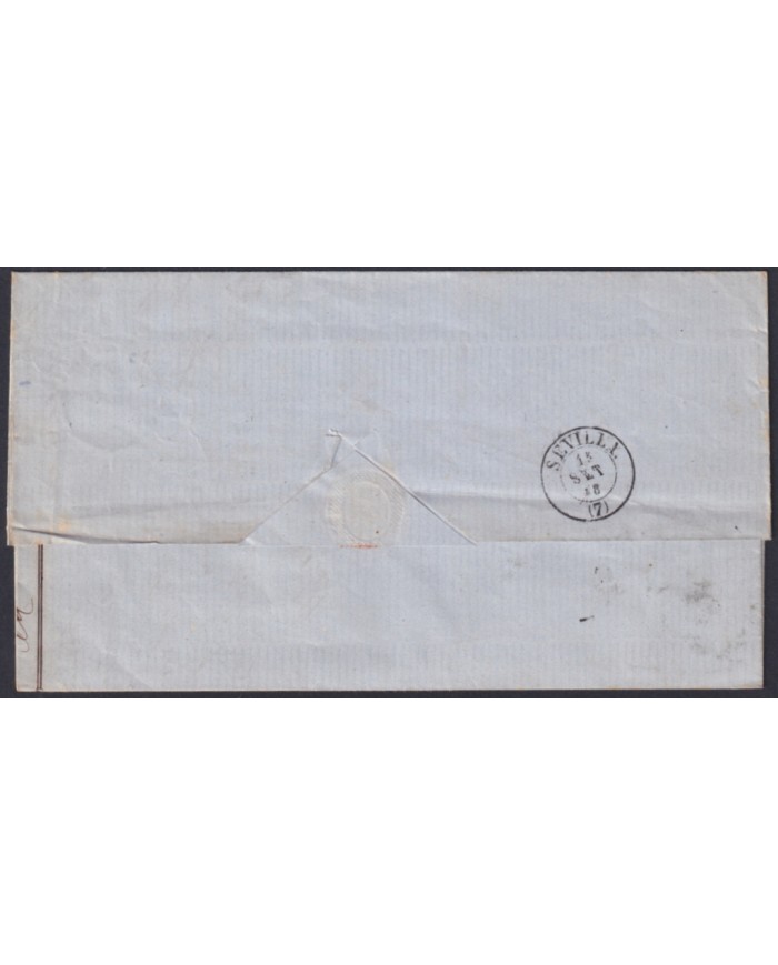 F-EX46314 ESPAÑA SPAIN 1858 4 cu Ed.48 SAN SEBASTIAN TO SEVILLA.