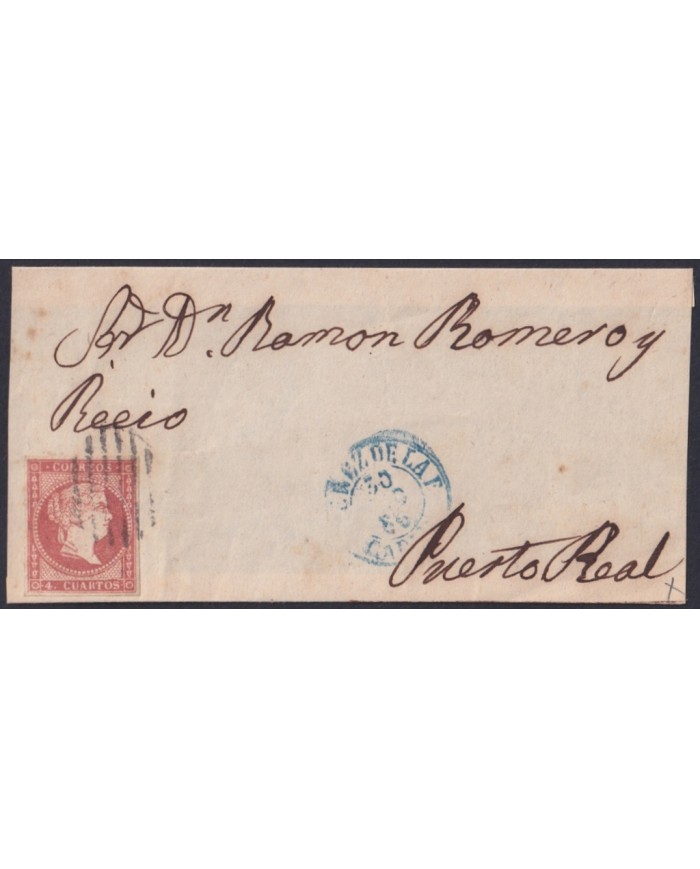 F-EX46315 ESPAÑA SPAIN 1858 4 cu Ed.48 FRONT COVER JEREZ DE LA FRONTERA -PUERTO REAL.