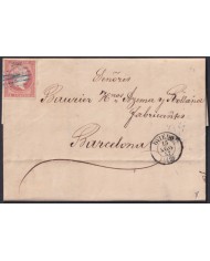 F-EX46316 ESPAÑA SPAIN 1857 4 cu Ed.48 OVIEDO TO BARCELONA.