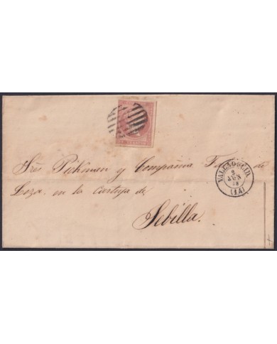 F-EX46319 ESPAÑA SPAIN 1859 4 cu Ed.48 VALLADOLID TO SEVILLA.
