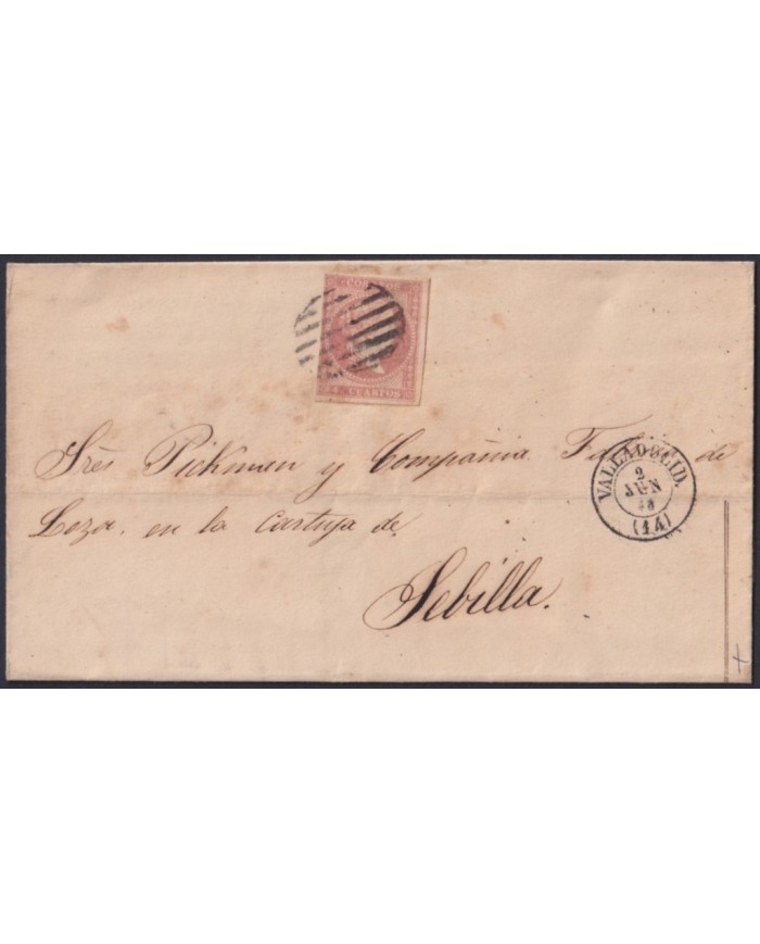F-EX46319 ESPAÑA SPAIN 1859 4 cu Ed.48 VALLADOLID TO SEVILLA.