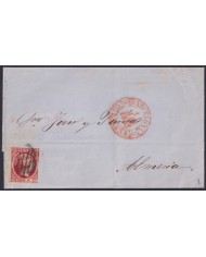 F-EX46330 ESPAÑA SPAIN 1853 6 cu Ed.6 BARCELONA TO ALMERIA.