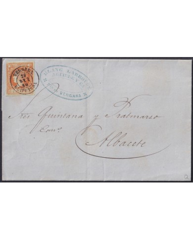 F-EX46333 ESPAÑA SPAIN 1860 4 cu Ed.52 VERGARA, GUIPUZCOA TO ALBACETE.