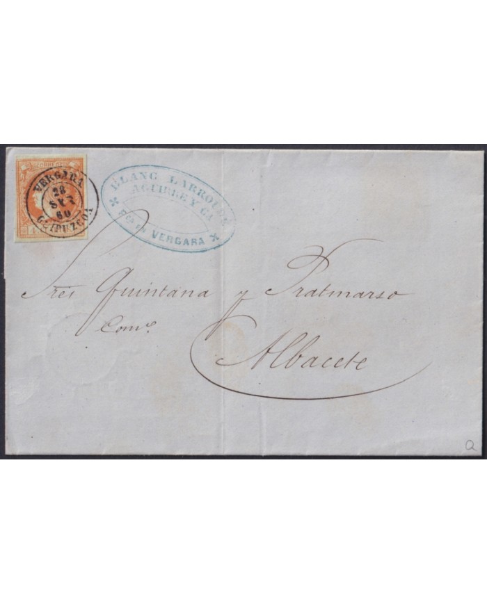 F-EX46333 ESPAÑA SPAIN 1860 4 cu Ed.52 VERGARA, GUIPUZCOA TO ALBACETE.