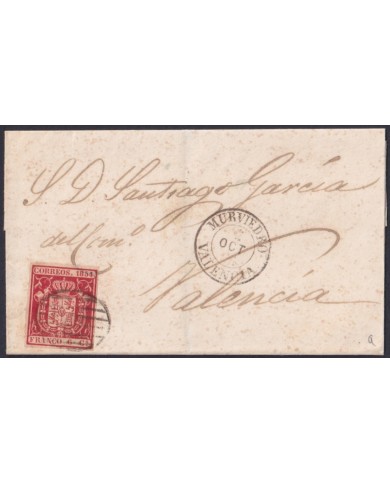 F-EX46342 ESPAÑA SPAIN 1854 6 cu Ed.24 MURVIEDRO TO VALENCIA.