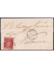 F-EX46342 ESPAÑA SPAIN 1854 6 cu Ed.24 MURVIEDRO TO VALENCIA.
